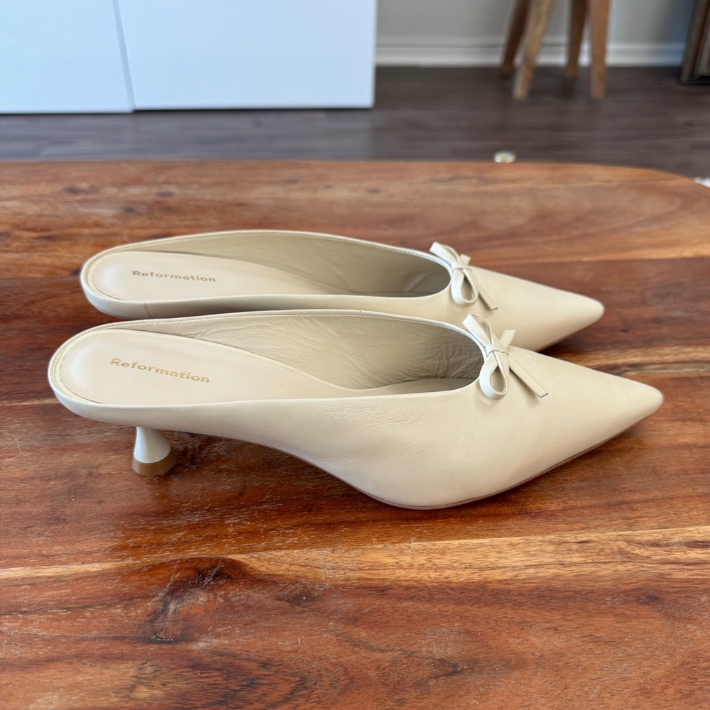 Reformation Leather Pointed Toe Mules Heels